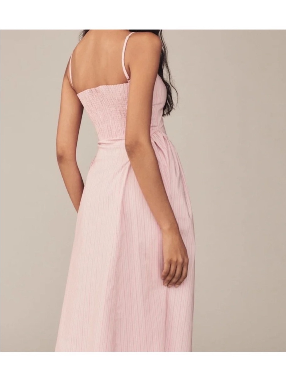 Maeve Pink Striped Fit & Flare Midi Dress Smocked Back Size M - Picture 2 of 11